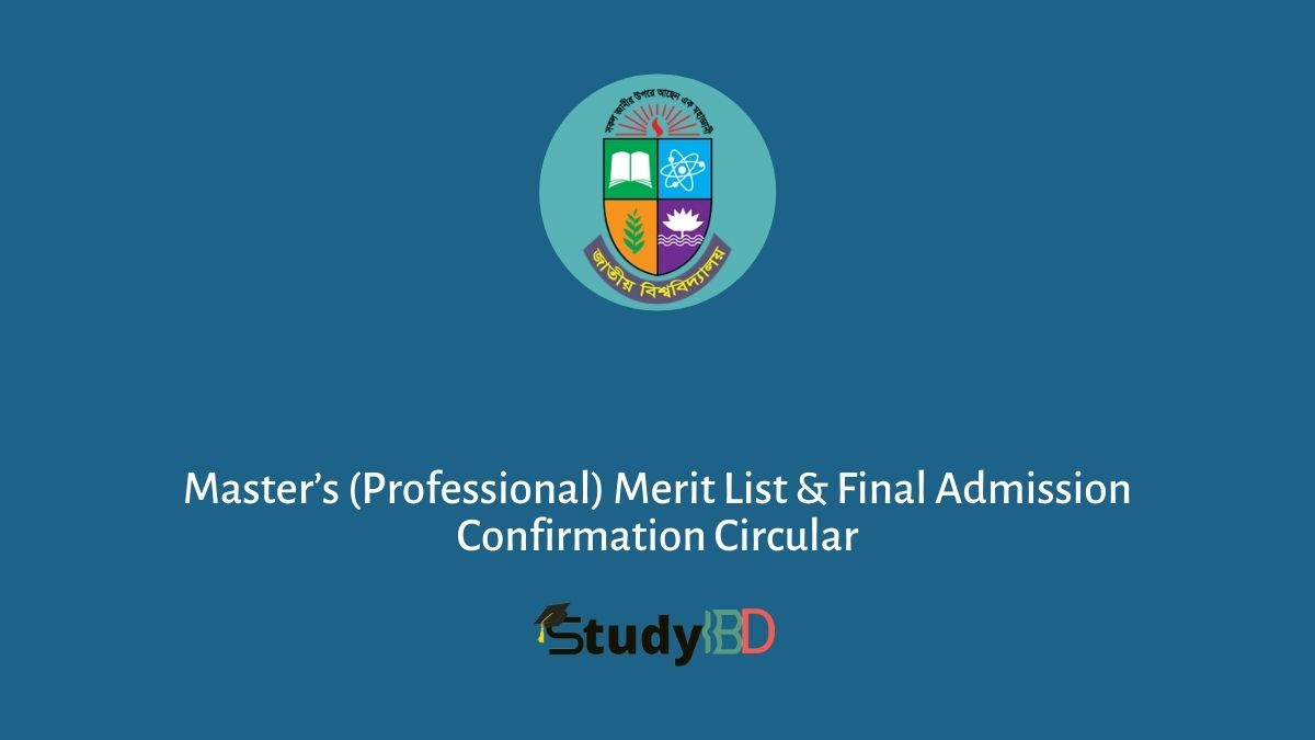 Master’s (Professional) Merit List & Final Admission Confirmation Circular