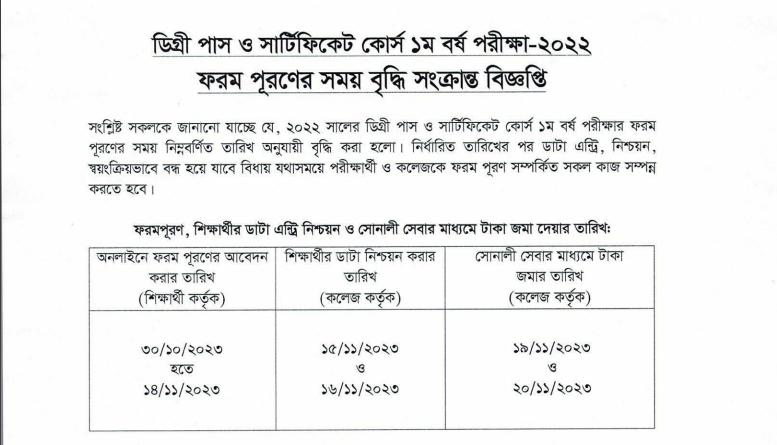 Degree Pass & Certificate Course Extended Exam Form Fill-Up Date 2021