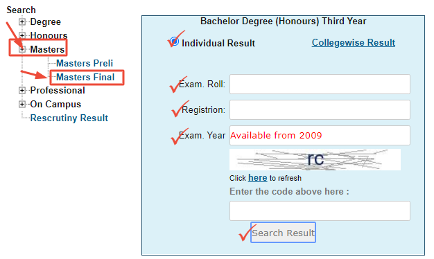 Master Final Year Exam Result