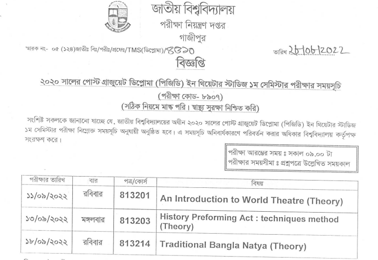 PGD In Theater Studies Exam Routine 1st Semester 2022