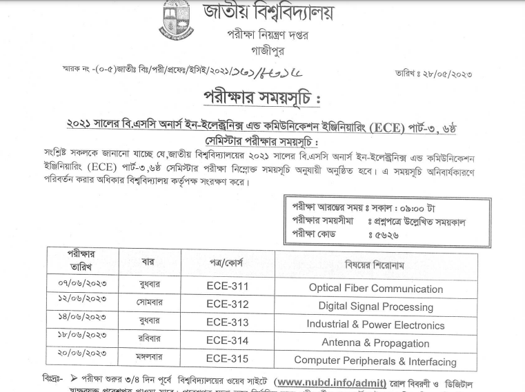 ECE Exam Routine Part-3 6th Semester