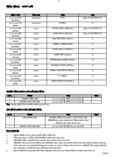 BTEB HSC BM Exam Routine 2025