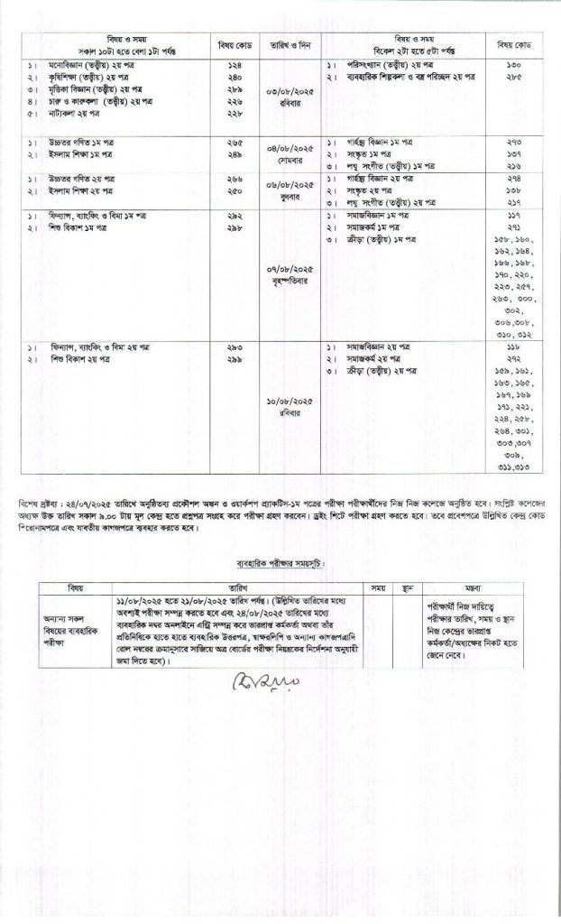 HSC Exam Routine 2025 Information