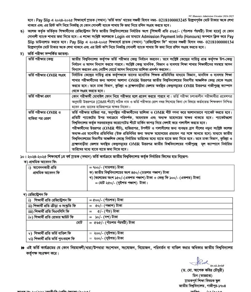 National University Honors Admission Circular 2025